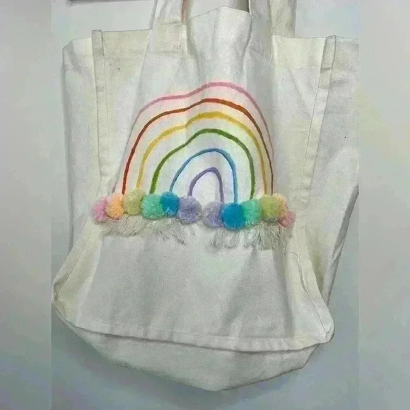 Handmade Rainbow Illustration Canvas Shoulder Bag Oversized  Tote Boho Travel - Picture 7 of 11